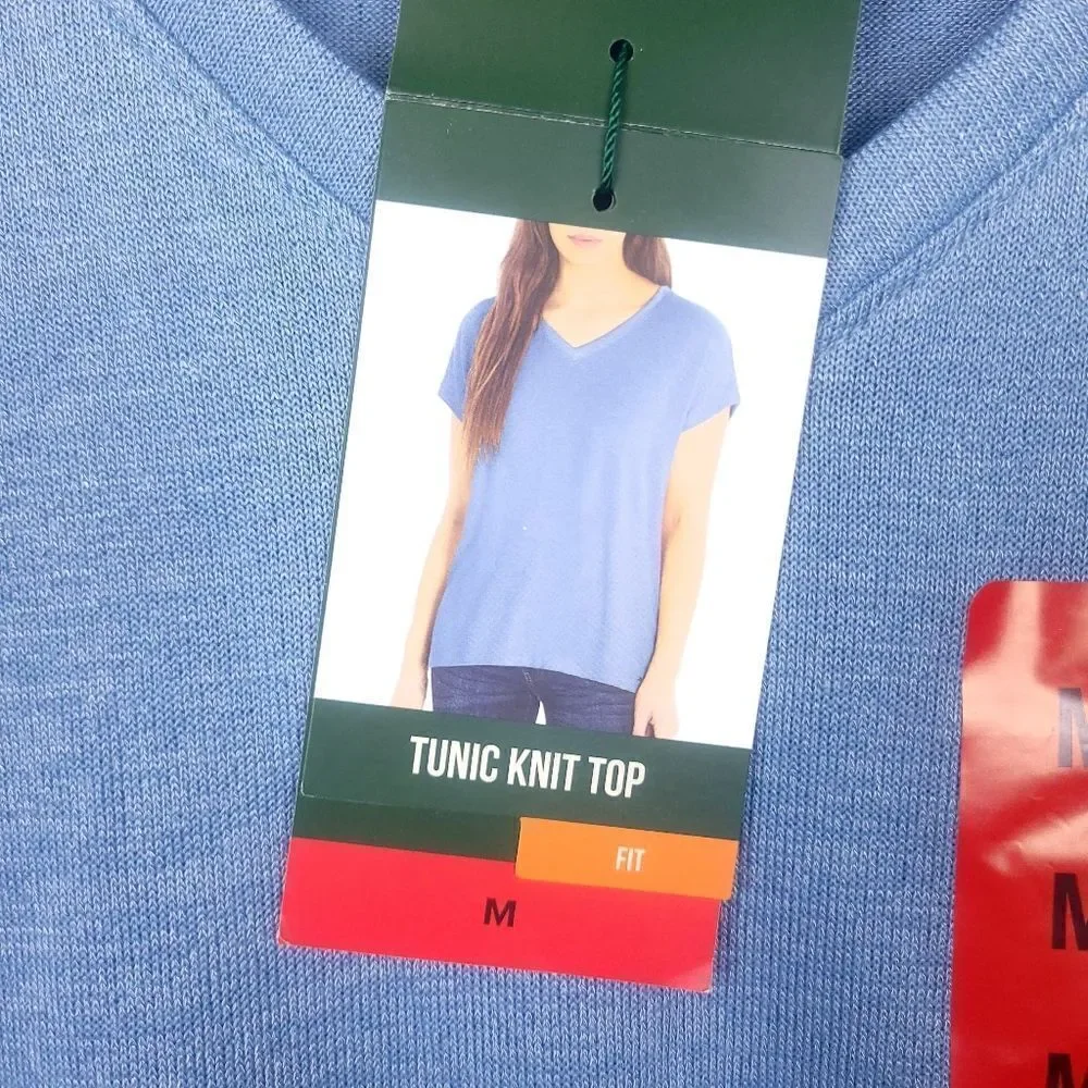 Orvis Blue Knit Tunic Top Short Sleeve V Neck Size Medium